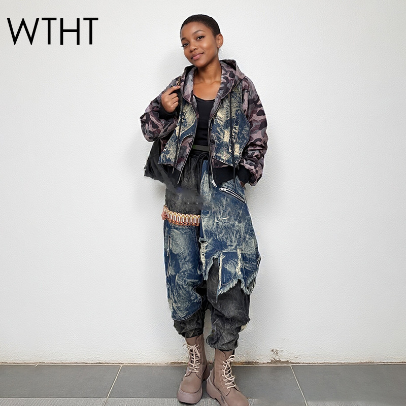 WTHT Trendy Women's Camouflage - đánh giá và giá Patchwork Jean Jacket