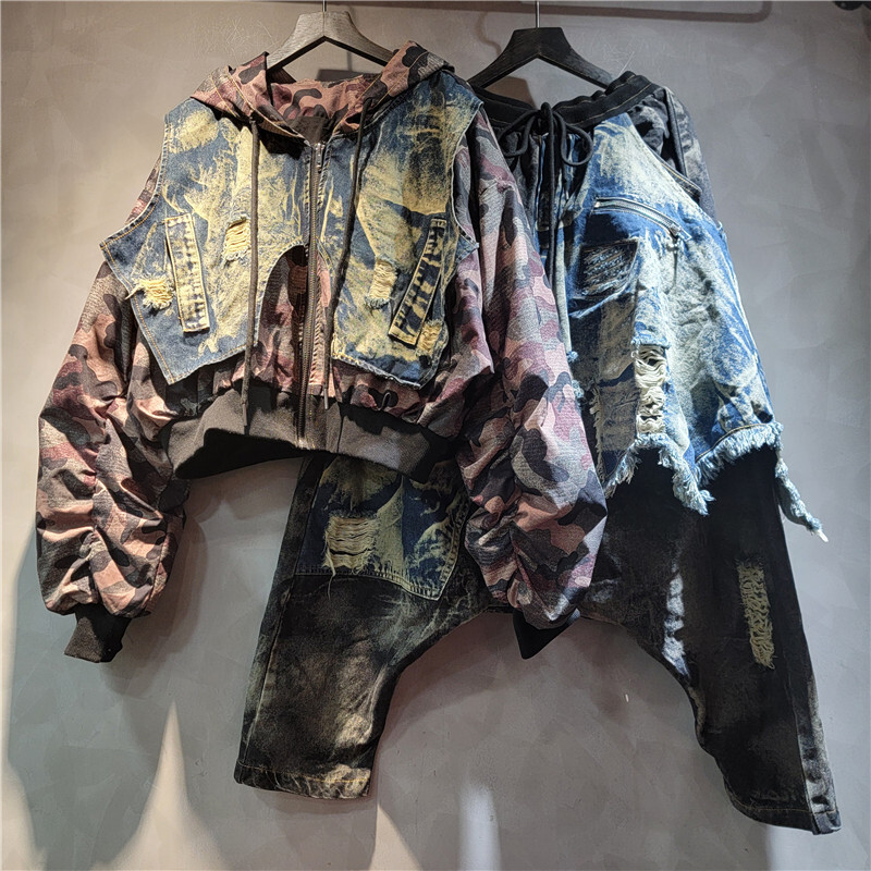 WTHT Trendy Women's Camouflage - đánh giá và giá Patchwork Jean Jacket