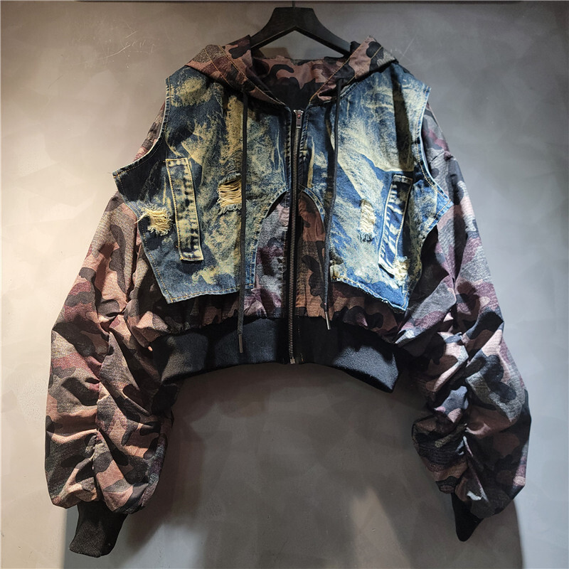 WTHT Trendy Women's Camouflage - đánh giá và giá Patchwork Jean Jacket
