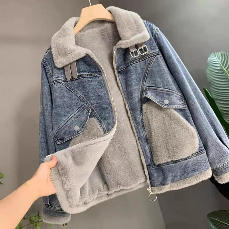 Faux Mink Velvet Stitching Den - đánh giá và giá Patchwork Jean Jacket