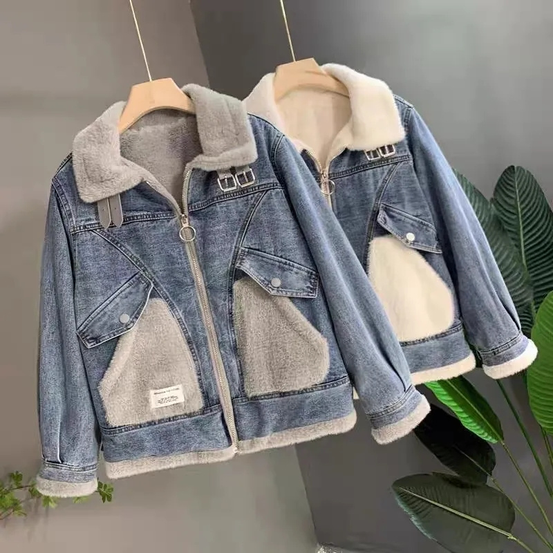 Faux Mink Velvet Stitching Den - đánh giá và giá Patchwork Jean Jacket