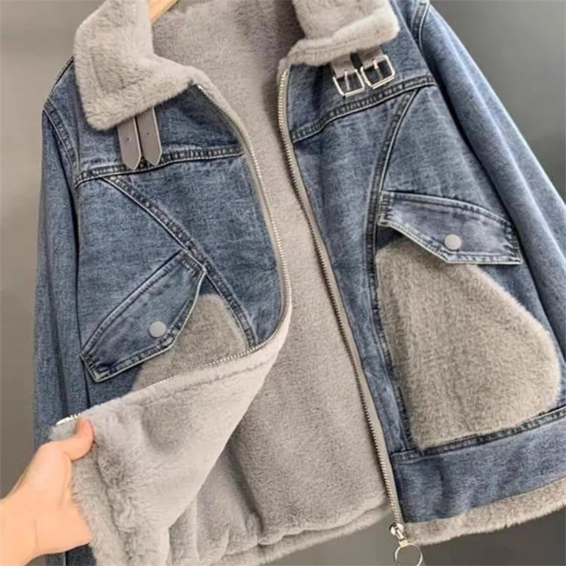 Faux Mink Velvet Stitching Den - đánh giá và giá Patchwork Jean Jacket