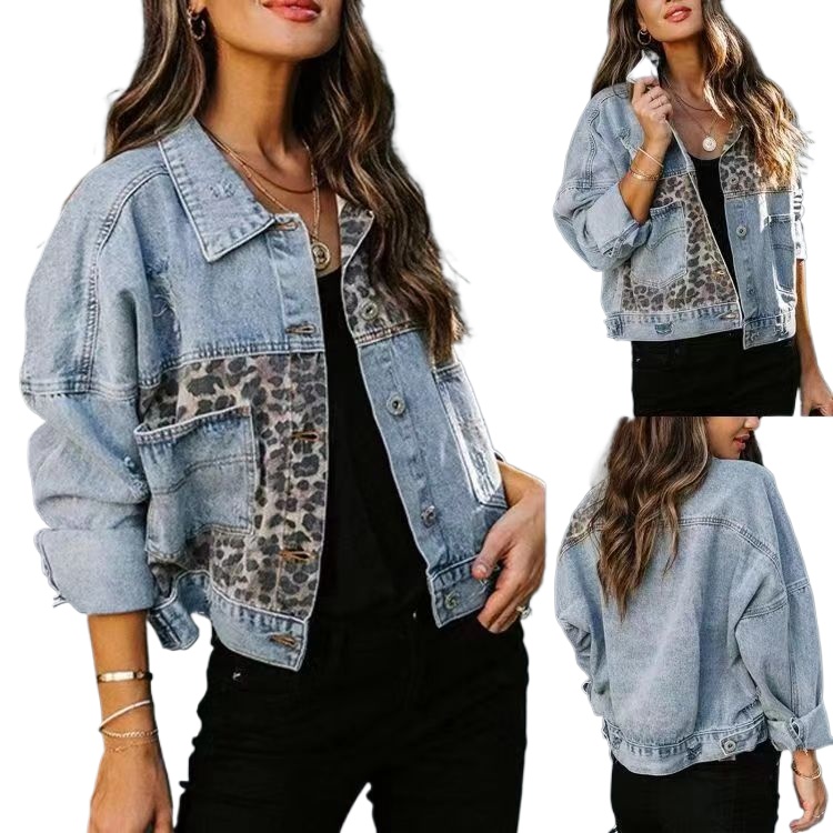2026 Streetwear Women Leopard  - đánh giá và giá Patchwork Jean Jacket