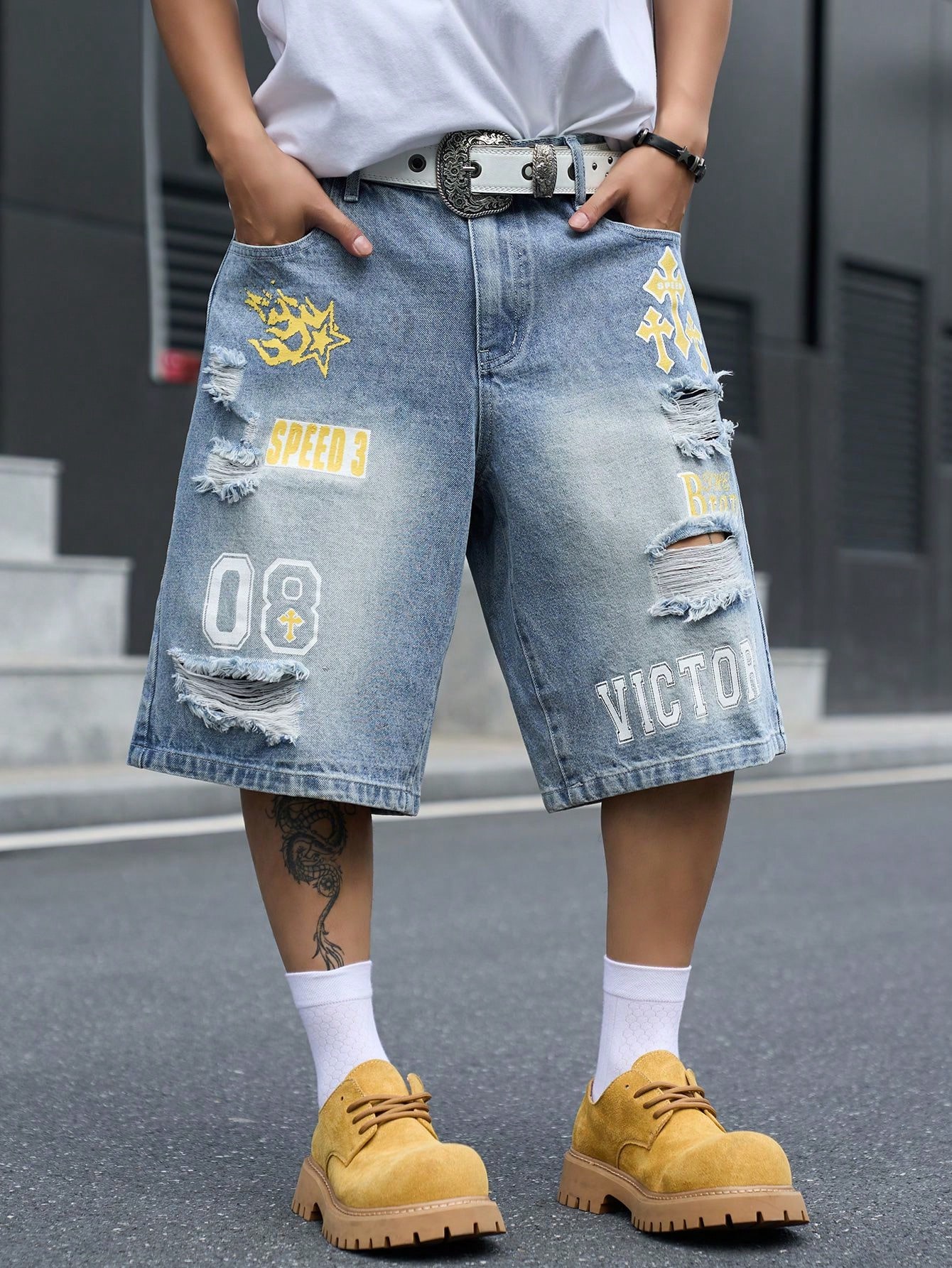 Men's Loose Fit Denim Bermuda  - đánh giá và giá Vintage Fashion Jeans