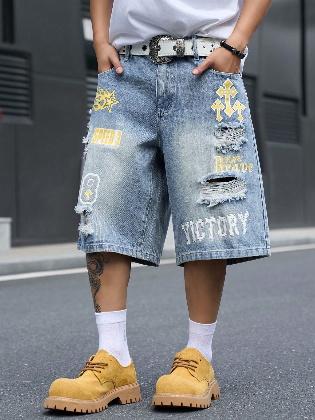 Men's Loose Fit Denim Bermuda  - đánh giá và giá Vintage Fashion Jeans