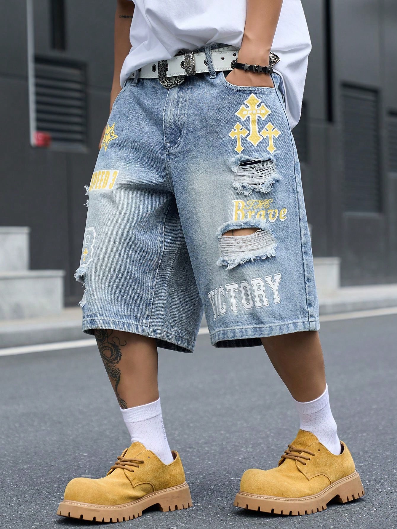 Men's Loose Fit Denim Bermuda  - đánh giá và giá Vintage Fashion Jeans